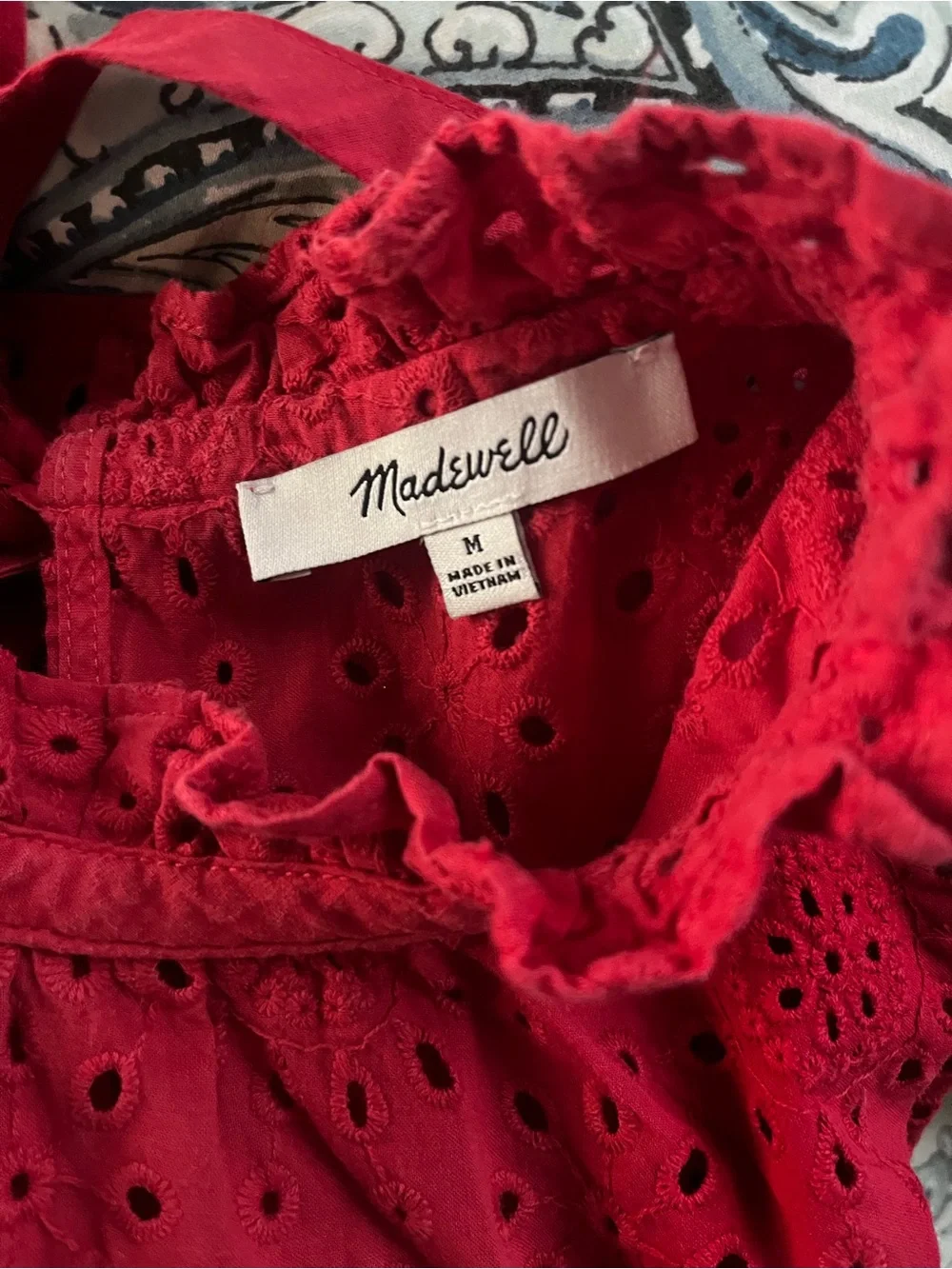 Madewell Red Eyelet Ruffle-Neck Blouse